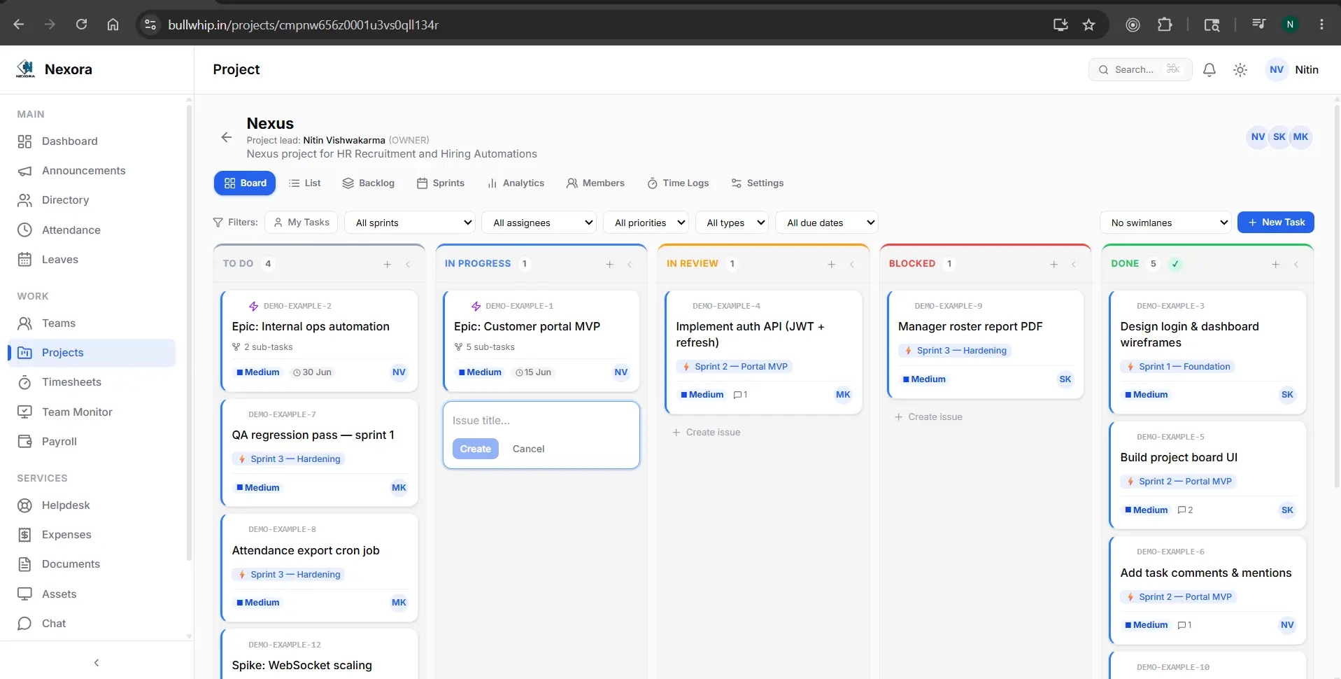 Project and time workspace